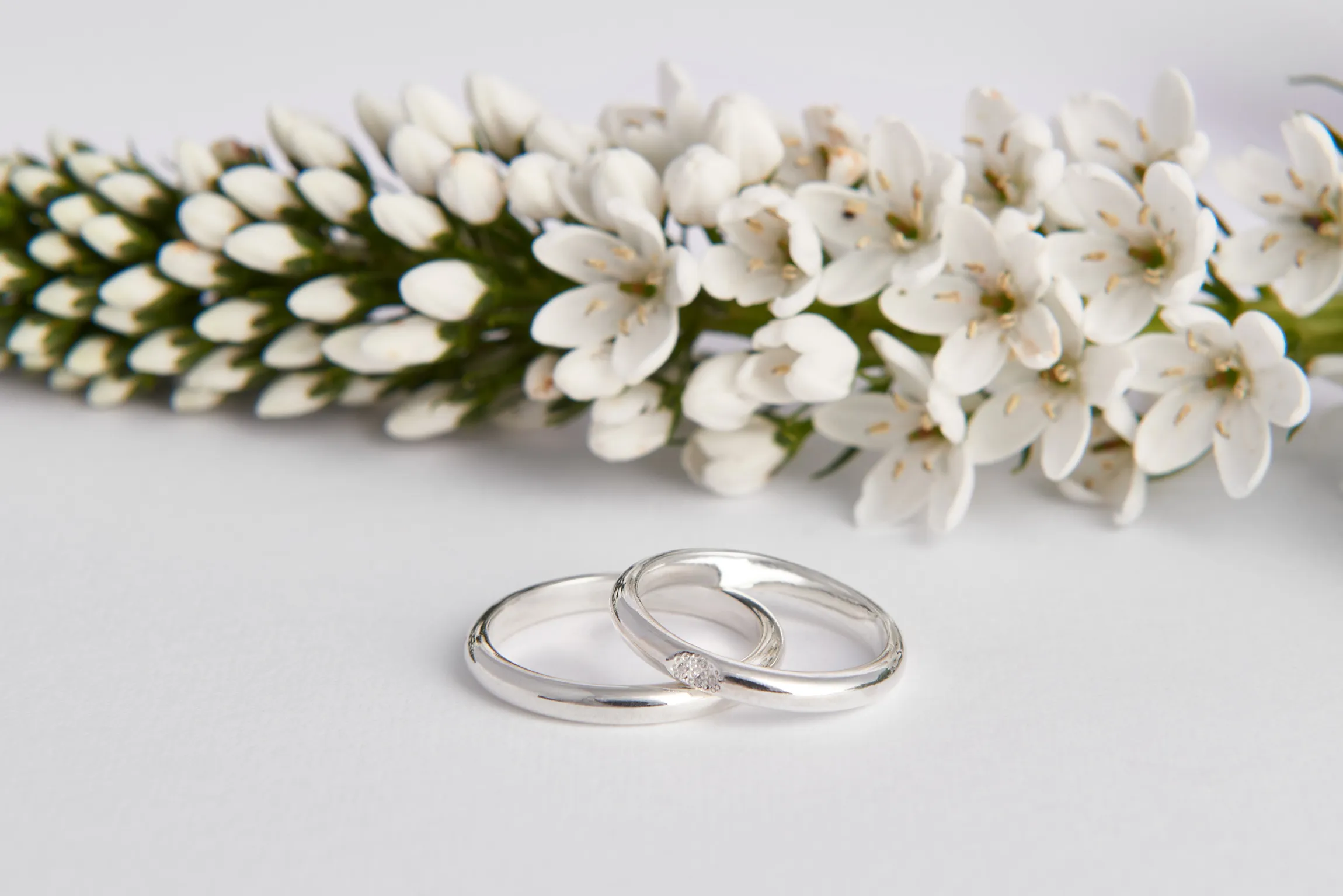 Fedi nuziali in oro bianco rodiato 18kt con diamanti